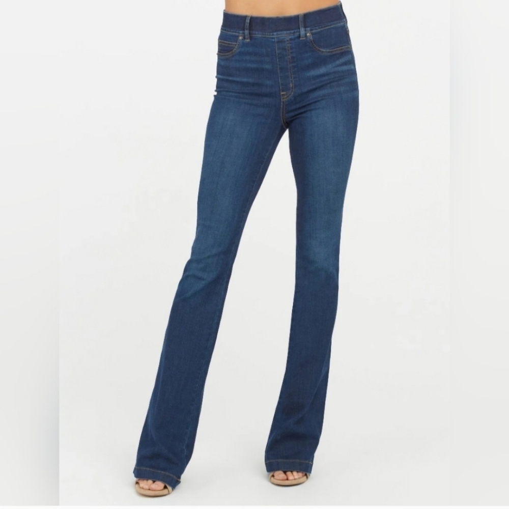 Spanx Flare Jeans In Midnight Shade Pull On Size Small Tall Long NWT